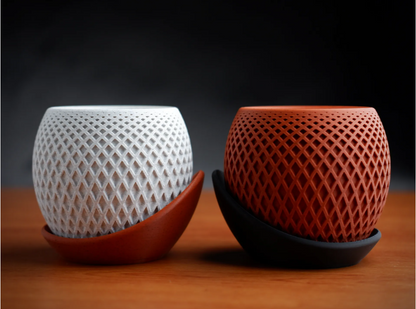 Polygon Planter Par — Branco e Terracota com Pratinho