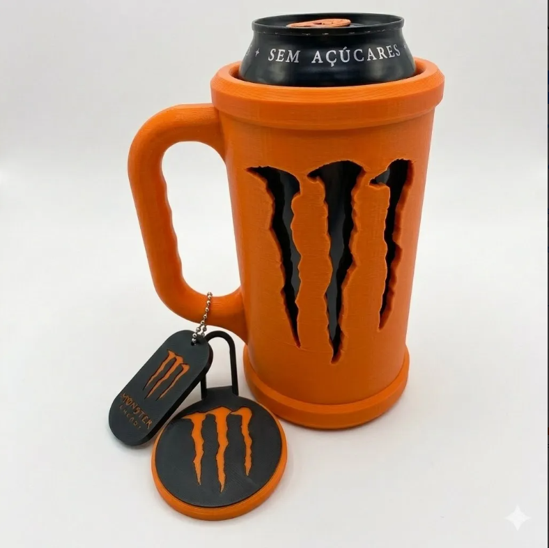 Porta Lata Monster 473ml com Tampa e Abridor — Mantém Gelado por Mais Tempo