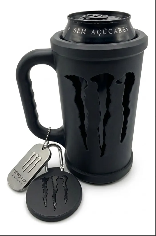 Porta Lata Monster 473ml com Tampa e Abridor — Mantém Gelado por Mais Tempo