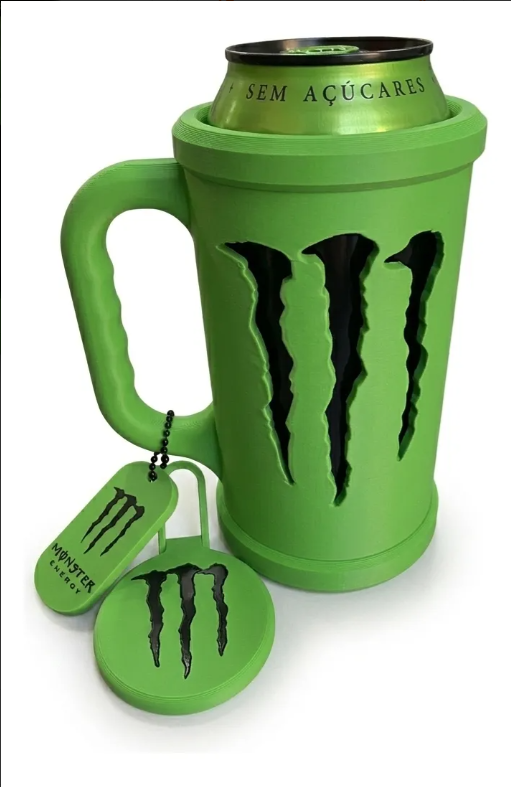 Porta Lata Monster 473ml com Tampa e Abridor — Mantém Gelado por Mais Tempo