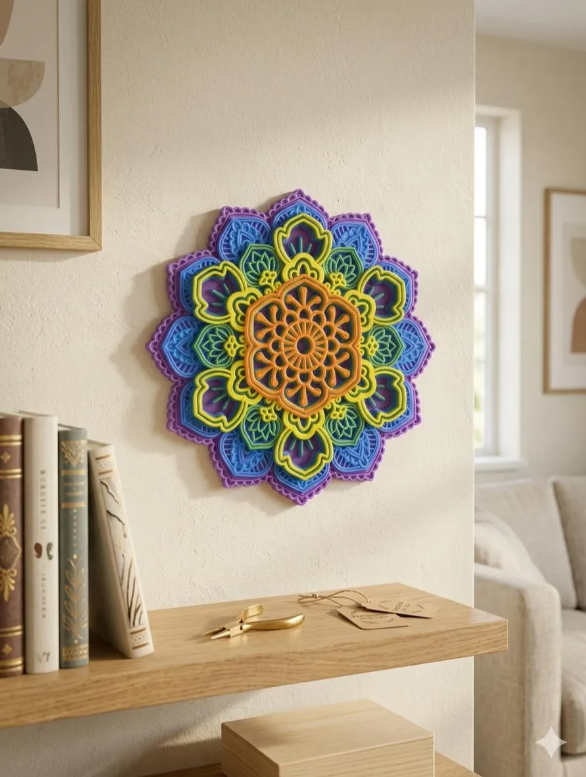 Mandala Decorativa de Parede ou Mesa PLA 3D Premium - 25x25cm