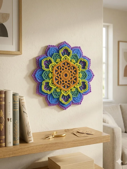 Mandala Decorativa de Parede ou Mesa PLA 3D Premium - 25x25cm
