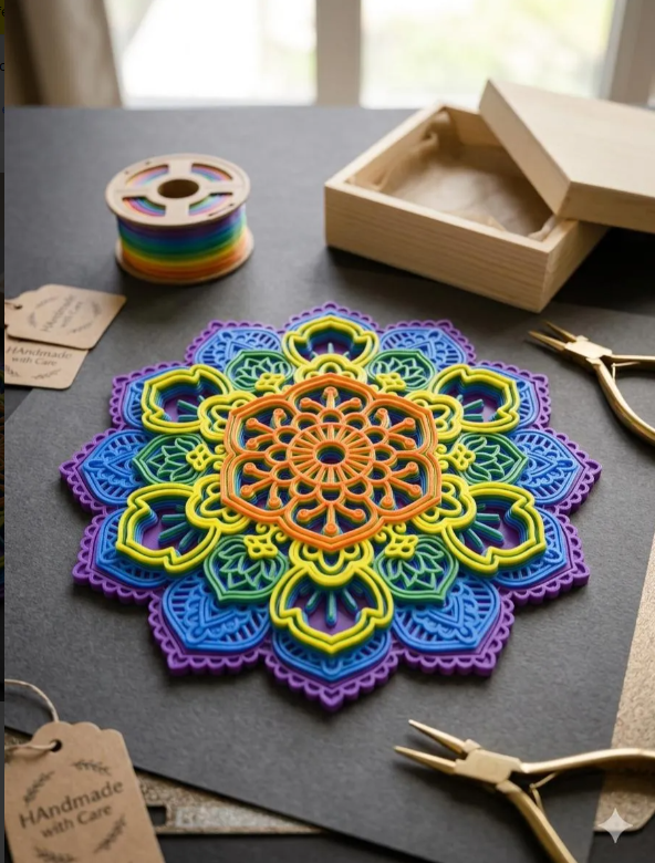 Mandala Decorativa de Parede ou Mesa PLA 3D Premium - 25x25cm