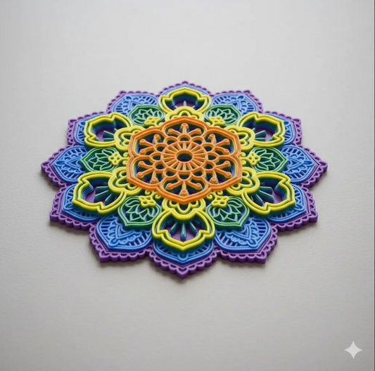 Mandala Decorativa de Parede ou Mesa PLA 3D Premium - 25x25cm
