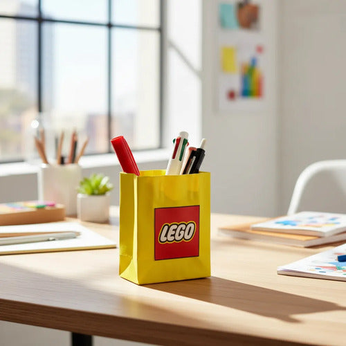 Porta Canetas Mini Sacola Lego Para Organização De Mesa