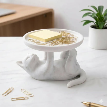 Bandeja Decorativa Gato Porta Joias Chaves Organizador Branco