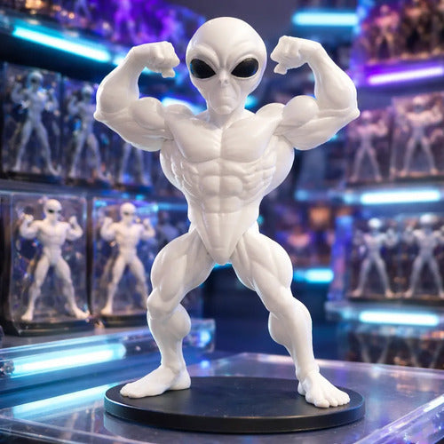Boneco Alien Musculoso Branco Brilha Na Luz Negra