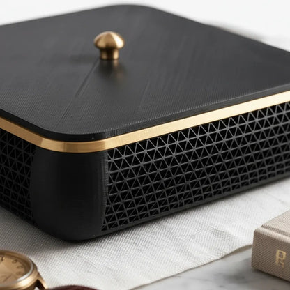 Caixa Decorativa Organizadora Luxo Com Detalhes Dourados Preto