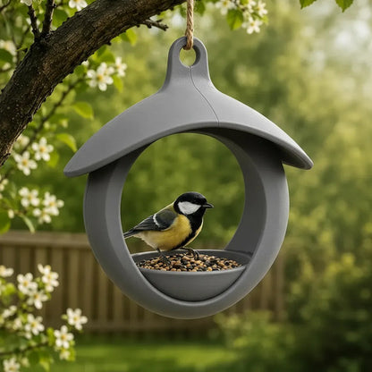 Alimentador Comedouro Passaro Passarinho Jardim Decoração Sem Vol Vol Cinza