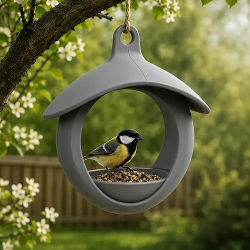 Alimentador Comedouro Passaro Passarinho Jardim Decoração Sem Vol Vol Cinza