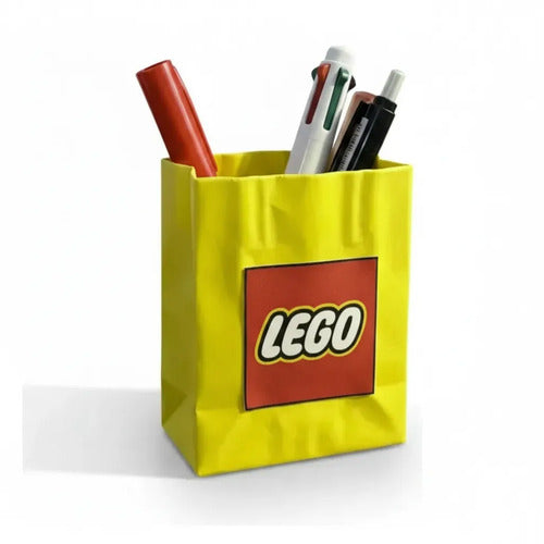 Porta Canetas Mini Sacola Lego Para Organização De Mesa