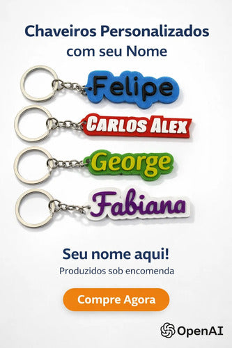 Kit de 5 Chaveiros com Nome e Cor Personalizados para Mochila Esc Escola