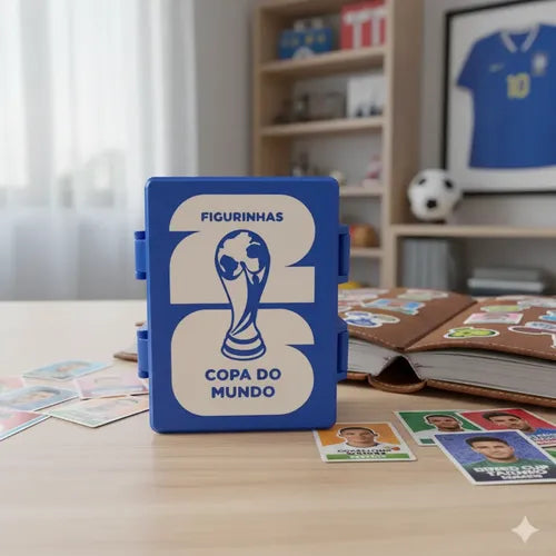 Porta Figurinhas Futebol - Case Cards Personalizado com Nome Azul Azul e Branco Brasil