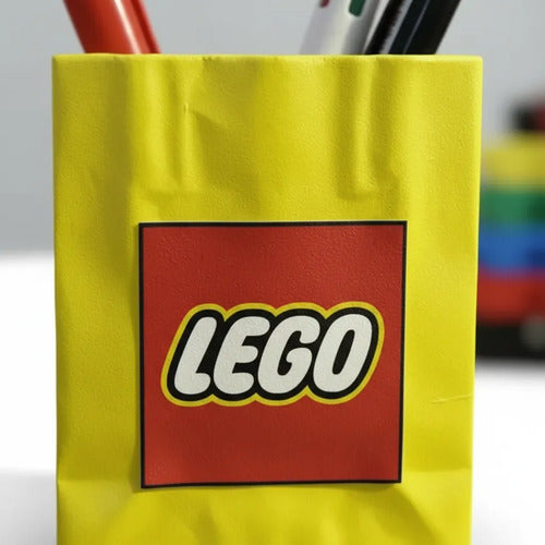Porta Canetas Mini Sacola Lego Para Organização De Mesa