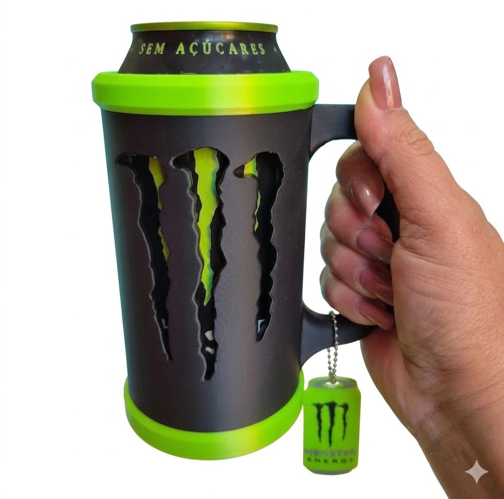 Porta Lata Monster 473ml com Tampa e Abridor — Mantém Gelado por Mais Tempo