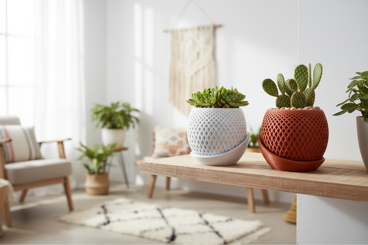 Polygon Planter Par — Prateleira Boho com Suculentas